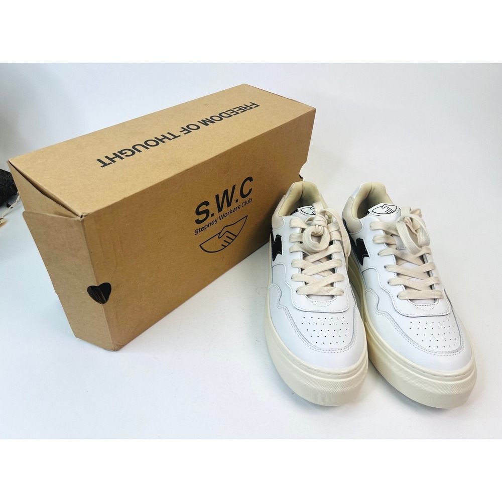 Stepney Workers Club Pearl S-Strike Leather Sneakers White Black Womens 10 - Picture 2 of 9